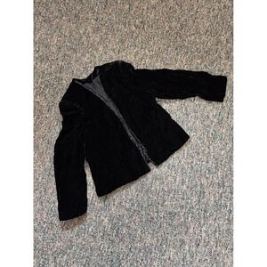 Vintage Lloyd Williams Petite Black Velvet Jacket Blazer Hook Closure Made n USA